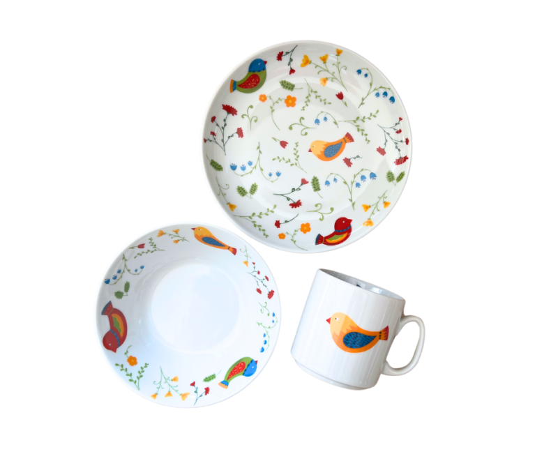 Lasteserviis / lastenõude komplekt Rõõmsad Linnud, portselan, 3 osa
